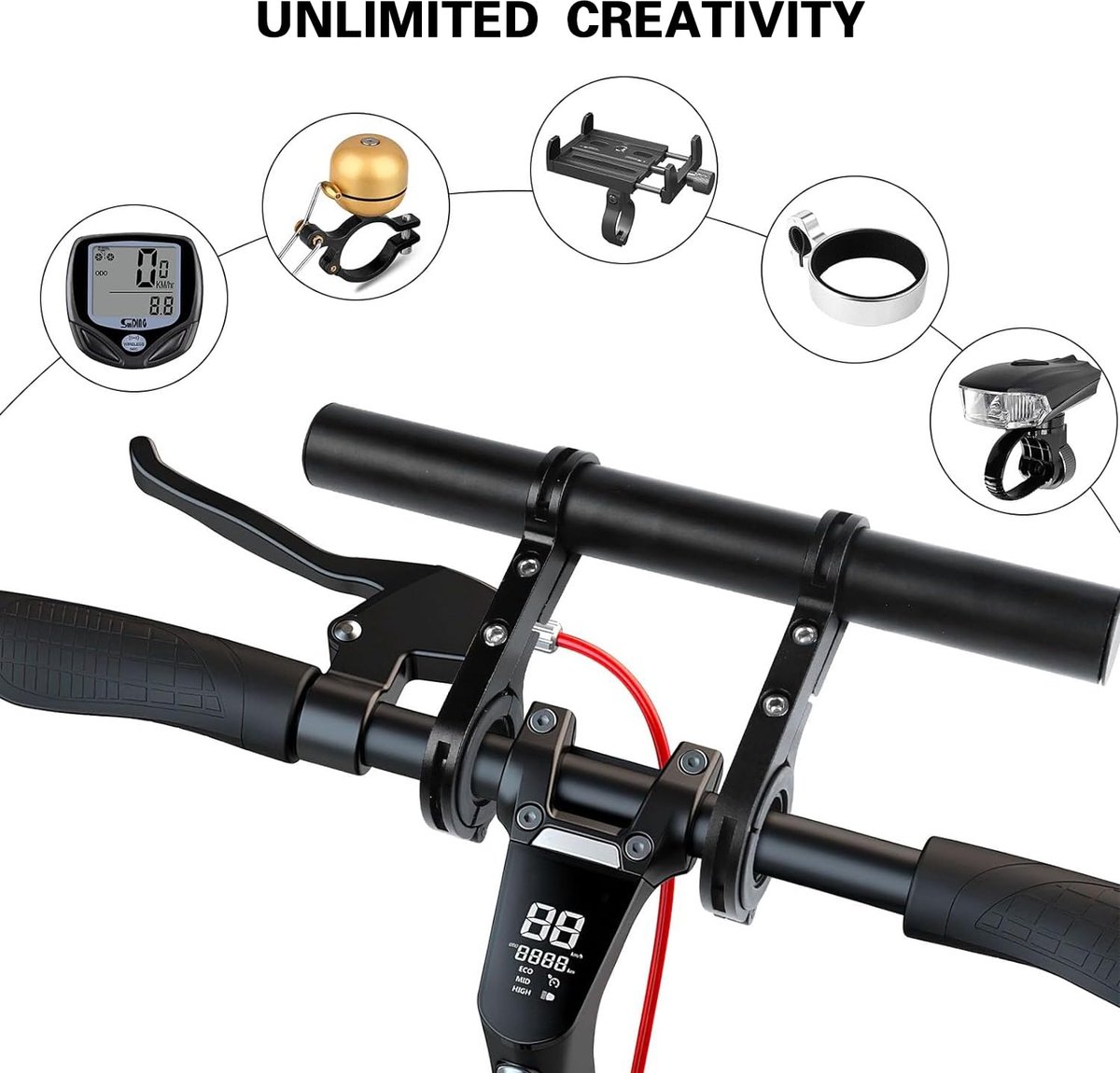 Rallonge Guidon Vélo 30 Cm Extra Longue – Alliage Aluminium Robuste Avec Double Pinces – Support GPS, Lampe, Téléphone, Compteur