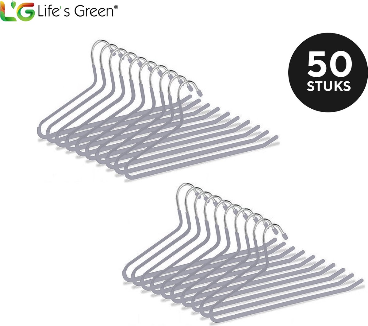Life’s Green Broekhangers met antislip – Kledinghangers – Klerenhangers – Broek en Rok Houder - Set van 50 stuks - Grijs