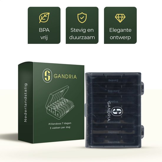 Gandria Pilulier 7 Jours - Pilulier Amovible - Boîte à Médicaments avec 21 Compartiments - Boîte à Médicaments avec Fermeture Robuste - 3 Compartiments par Jour - Zwart