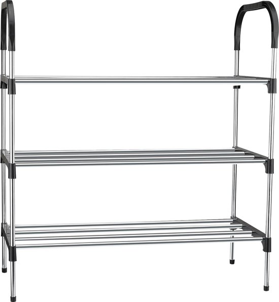 Luxe handdoek badkamer rek zwart metaal/hout 60 x 30 x 85 cm - warenhuis