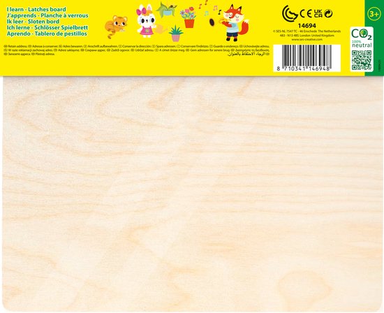 SES - Ik leer - Sloten bord - houten bord met vrolijke illustraties - spelenderwijs leren - stimuleert de fijne motoriek van SES — afbeelding 2