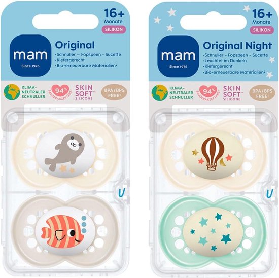 Originele siliconen fopspeen 16+ Girls set van 4 incl. 2 steriliseertrasportboxen - meisjes - MAM van MAM — afbeelding 4