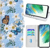 Hoesje geschikt voor Samsung Galaxy S21 FE Bookcase met Bloemen vlinder print