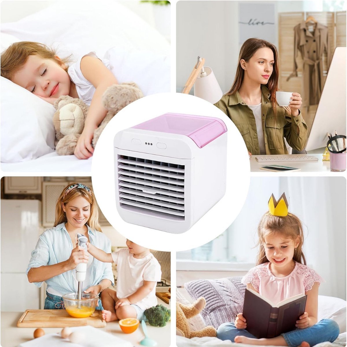 Mobiele Airco Zonder Afvoer - Mobiele Aircooler Draagbaar - Mobiele Airco voor Slaapkamer met 3 snelheden- Wit en Roze – foto 5