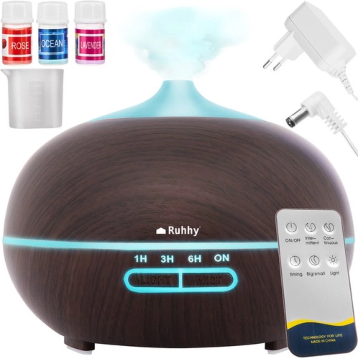 Goedkoopste Ruhhy Aroma Diffuser - 400ml Luchtbevochtiger met Ionisator en LED Lamp