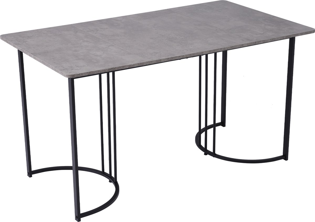 Sweiko 140 x 80cm, Moderne eettafel, Metalen frame rechthoekige eettafel, moderne marmeren patroon eettafel, met verstelbare voeten, geschikt voor eetkamer en woonkamer, Grijs (excl. stoelen)
