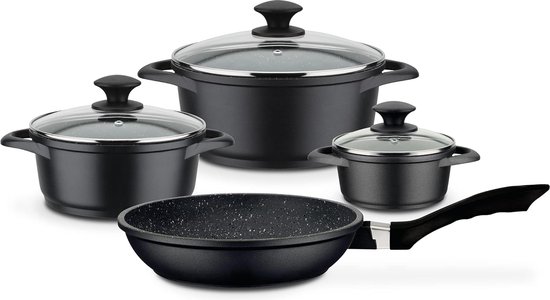 GSW Cooking Pot Set Black & White, 7-Piece, 255134, Large