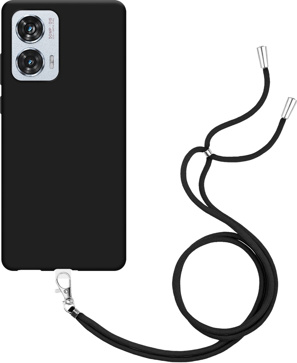 Cazy hoesje met koord geschikt voor Motorola Edge 50 Fusion (5G) Hoesje met Koord - Flexibele Case - Zwart