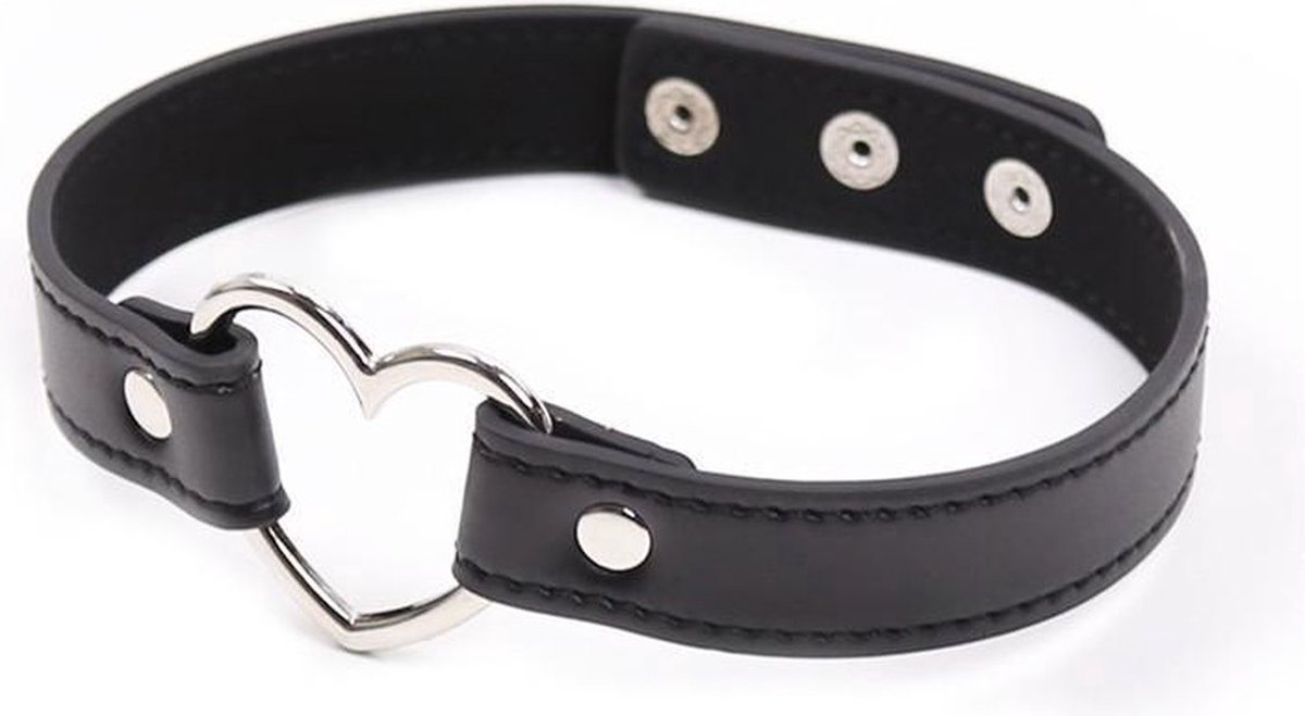 Goedkoopste Finnacle - BDSM Choker met Hart - Zwart - PU leer