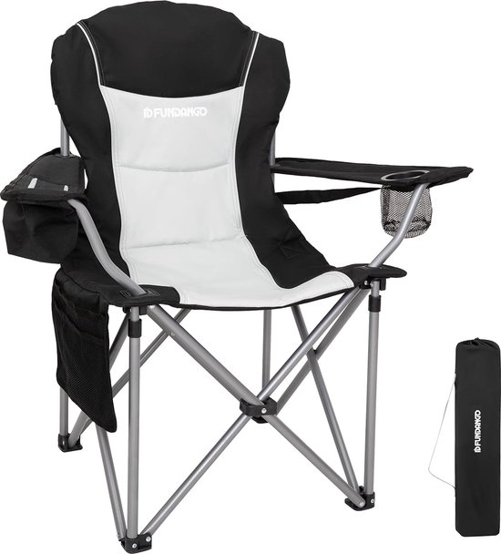 OVERMONT Extra grote inklapbare campingstoel, campingsofa, belastbaar tot 204 kg, opvouwbare campingstoel, gevoerd met bekerhouder, koeltas, hoge rugleuning, voor outdoor, indoor, camping, tuin, kaki