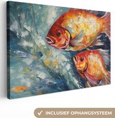 Canvas schilderij 90x60 cm - Wanddecoratie Vissen - Water - Dieren - Kunst - Olieverf - Muurdecoratie woonkamer - Slaapkamer decoratie - Kamer accessoires - Schilderijen op canvas