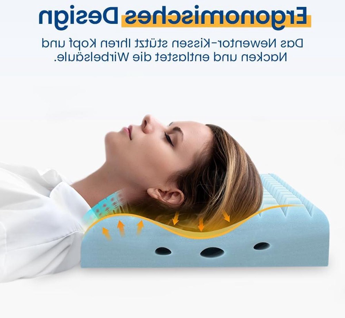 Orthopedisch in hoogte verstelbaar neksteunkussen van traagschuim - ergonomisch hoofdkussen Oeko-Tex® gecertificeerd - 61 x 38 cm - wasbare overtrek - alle slaaphoudingen neck pillow