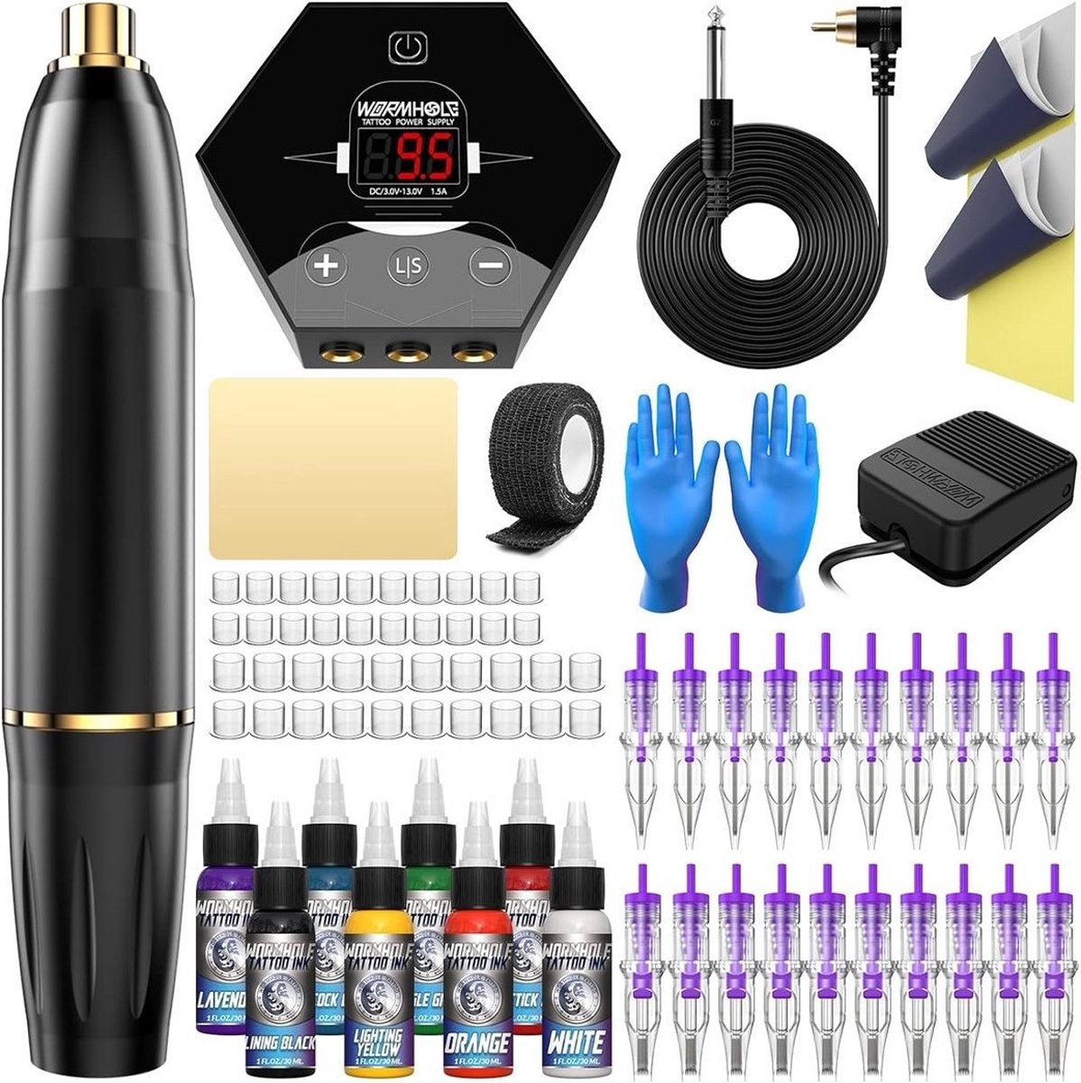 Tattoo Machine met Accessoires - Tattoo Machines - Tattoo Set Inclusief Inkt en Naalden - Tattoo Kit - Voor Professionals en Beginners - Top Kwaliteit - Zwart met Goud Detail