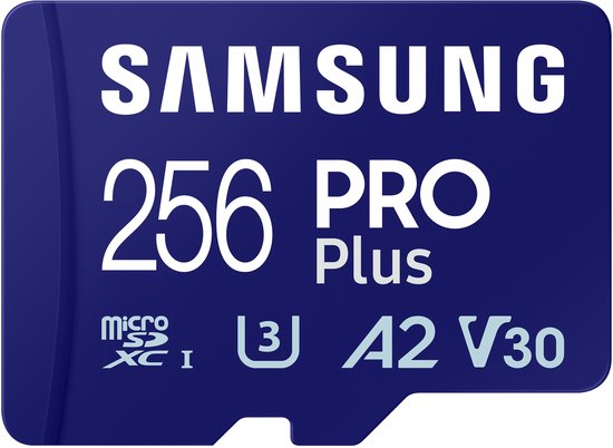 Samsung PRO Plus Micro SD Kaart 256GB UHS-I U3 V30 A2 180/130MB/s Waterbestendig met Adapter
