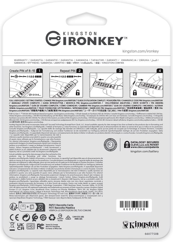 Clé USB-C Kingston IronKey Keypad 200C 256 Go - Bleu - USB 3.2 - Clé USB - Kings