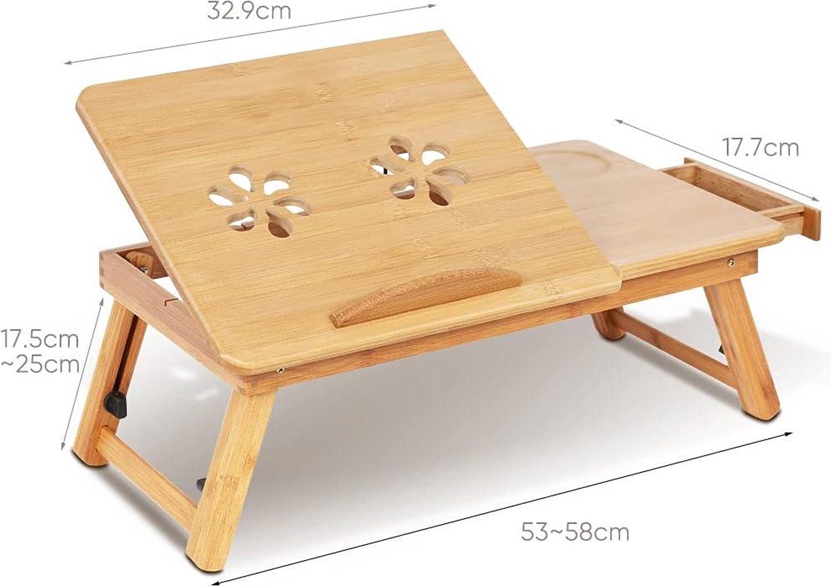 NaturaWork Bamboe Laptoptafel Inklapbaar 53x33 cm - Bruin