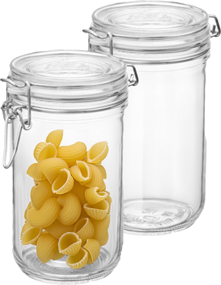 Bormioli Rocco Voorraad/weck pot - 2x - glas - transparant - 21 x 10 cm - 1 L