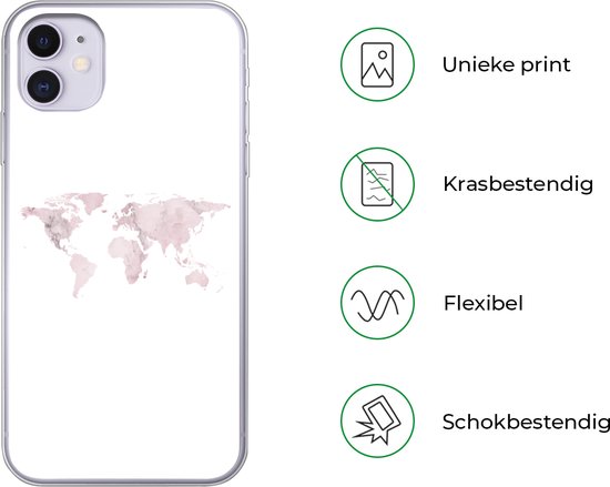 Coque iPhone 11 - Wereldkaart - Marbre - Rose - Siliconen