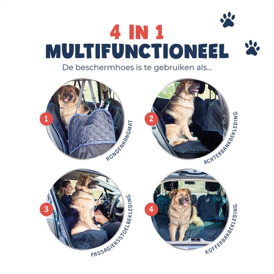 JC Pets Premium Hondendeken Auto Achterbank en Kofferbak - Geschikt voor elke Auto - Beschermhoes - 4 in 1 Multifunctioneel - Hondenkleed - 150 x 135 cm - JC Pets