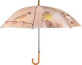 Paraplu met vogels, merel, pimpelmees, vink, distelvink, groenling, mus, roodborstje en koolmees