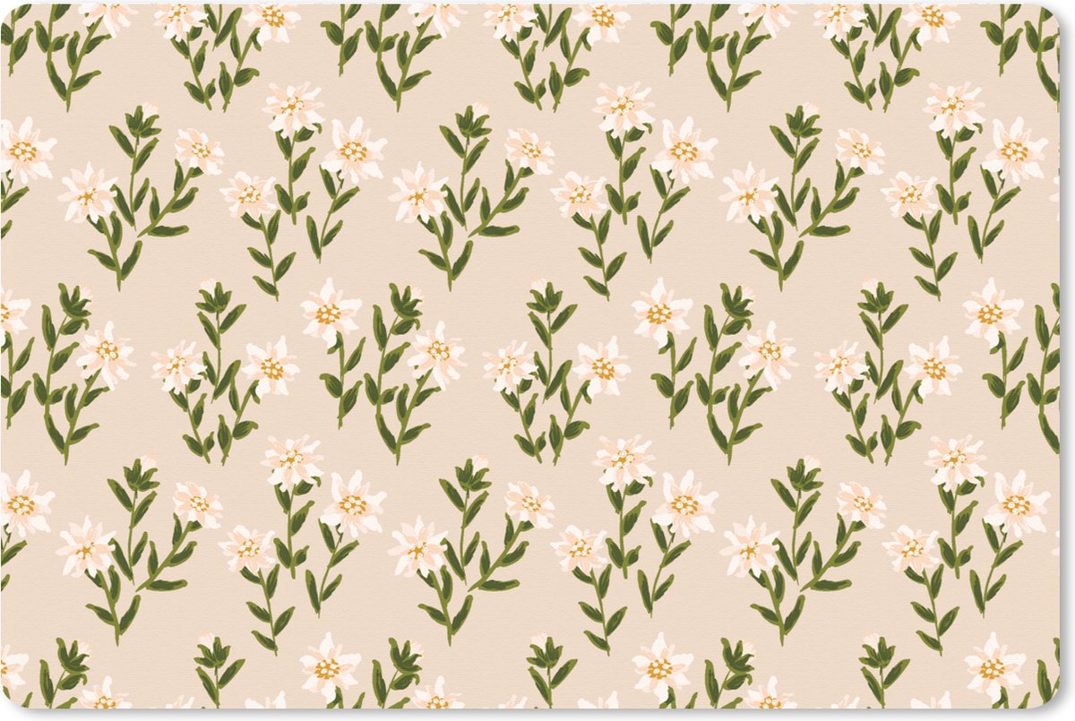 Muismat XXL 90x60 cm - Bureau onderlegger - Bureau mat Edelweiss - Bloemen - Patroon - Bureaumat - Gaming mousepad xl - Bureaulegger groot - Computer deskmat