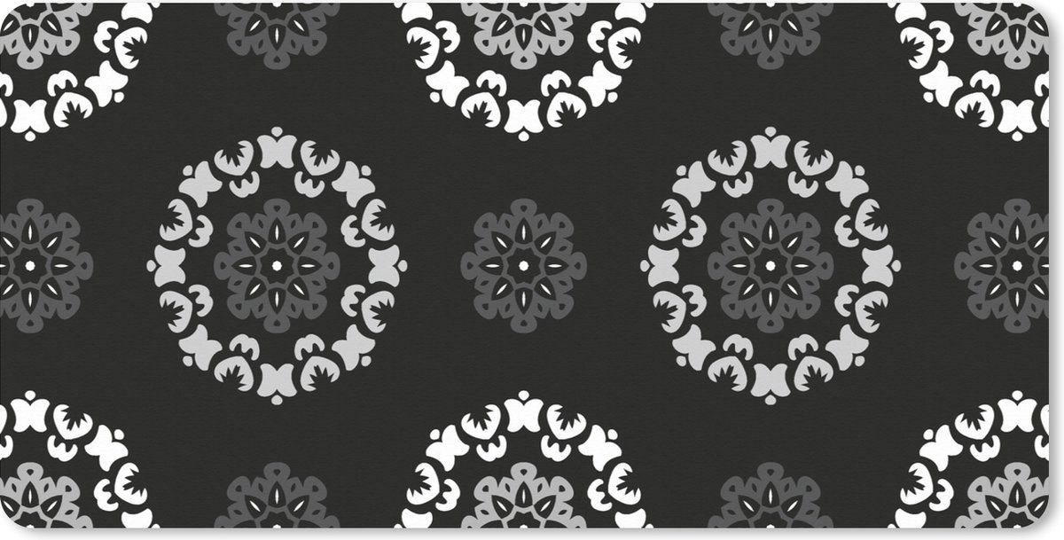 Muismat XXL 120x60 cm - Bureau onderlegger - Bureau mat Mandala - Patronen - Zwart Wit - Bureaumat - Gaming mousepad xl - Bureaulegger groot - Computer deskmat