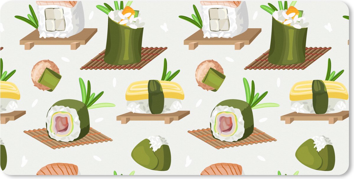 Muismat XXL 100x50 cm - Bureau onderlegger - Bureau mat Sushi - Patronen - Eten - Bureaumat - Gaming mousepad xl - Bureaulegger groot - Computer deskmat
