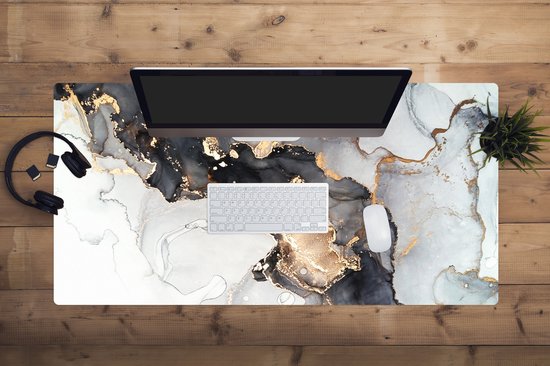 Tapis de souris XXL - Sous-main - Tapis de bureau - Marbre - Zwart - Wit - Or - Luxe - Abstrait - 120x60 cm - Tapis de souris XXL