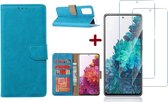 Hoesje Geschikt Voor Samsung Galaxy S20 FE 2022 hoesje - bookcase Turquoise - Galaxy S20 FE wallet case portemonnee hoesje - S20 FE book case hoes cover Met 2X screenprotector / tempered glass