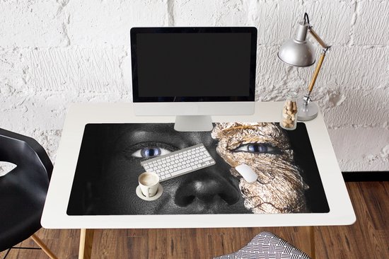 Tapis de souris XXL - Sous-main - Tapis de bureau - Femme - Feuille d'or - Zwart - Peau - Luxe - 120x60 cm - Tapis de souris XXL