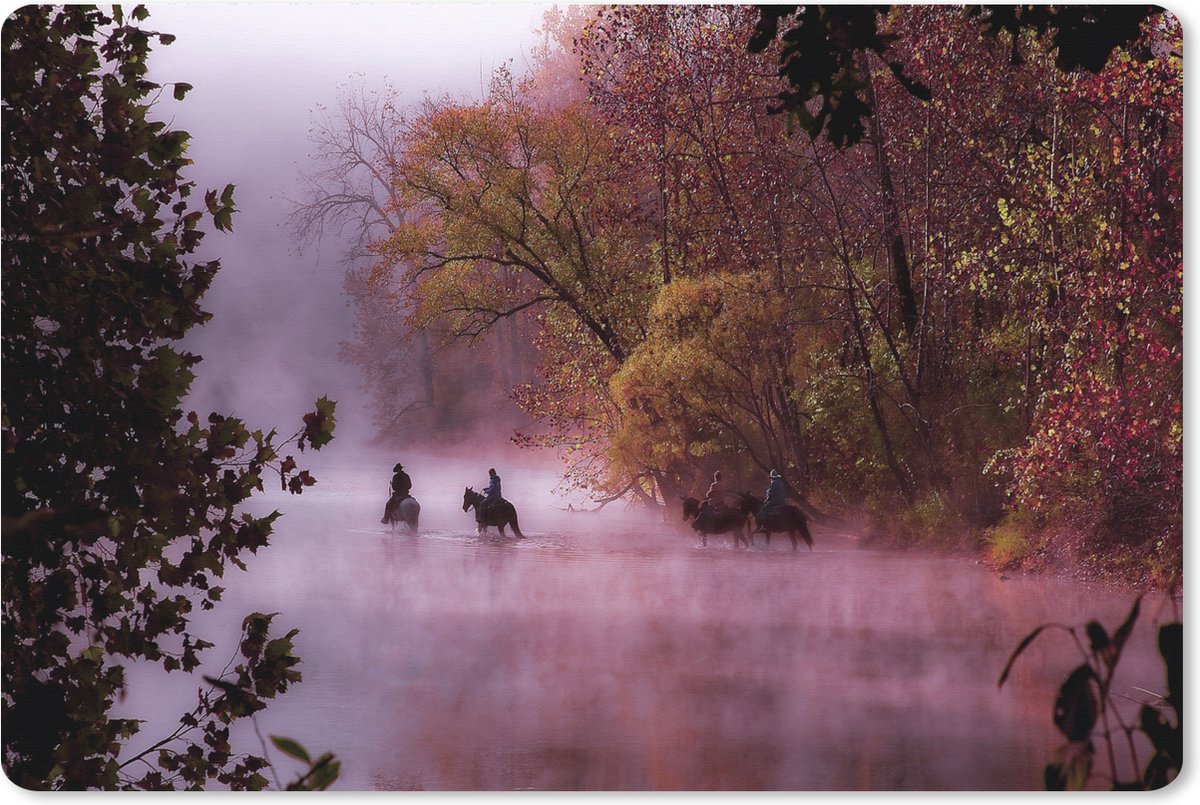 Muismat XXL 120x80 cm - Bureau onderlegger - Bureau mat Paarden - Mist - Bos - Bureaumat - Gaming mousepad xl - Bureaulegger groot - Computer deskmat