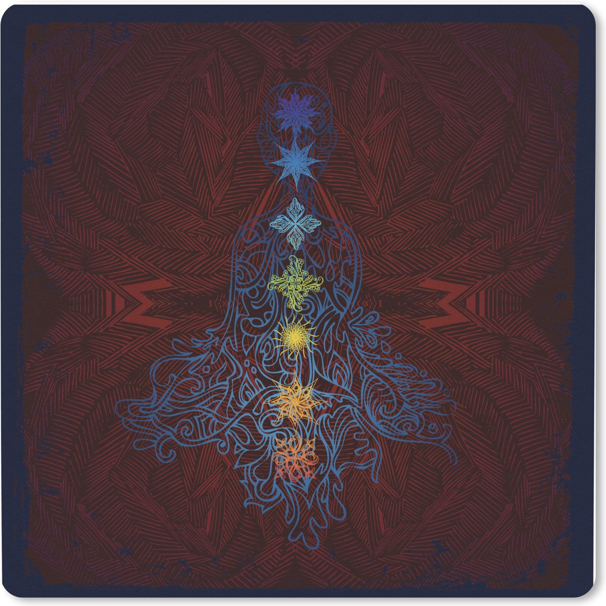 Muismat XXL 40x40 cm - Bureau onderlegger - Bureau mat Sierlijke illustratie van de zeven chakra's - Bureaumat - Gaming mousepad xl - Bureaulegger groot - Computer deskmat
