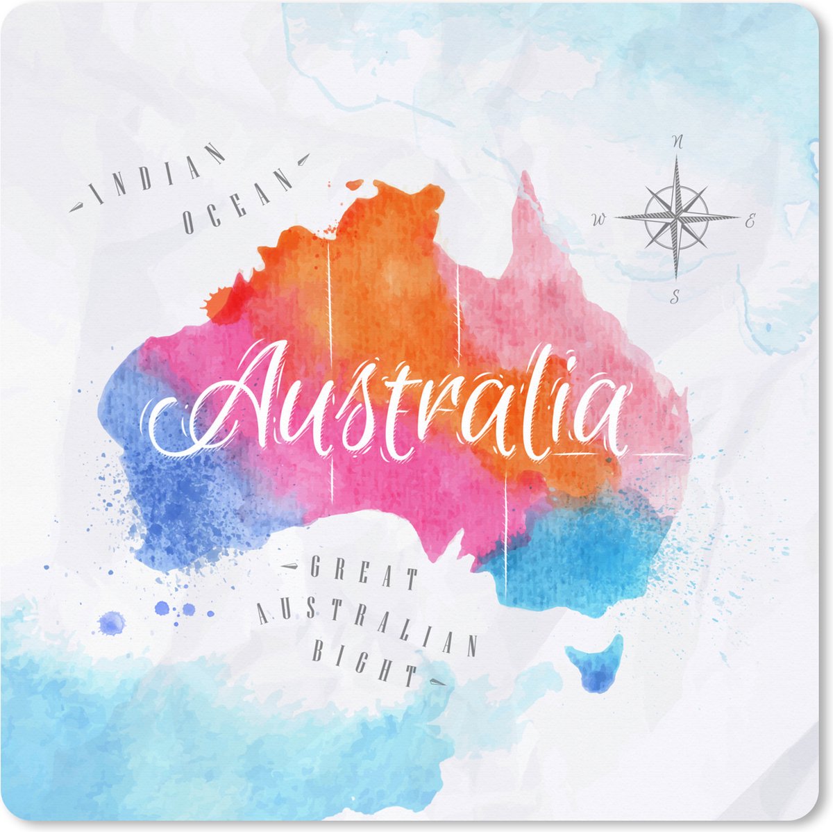 Muismat XXL 40x40 cm - Bureau onderlegger - Bureau mat Olieverf - Wereldkaart - Australië - Bureaumat - Gaming mousepad xl - Bureaulegger groot - Computer deskmat