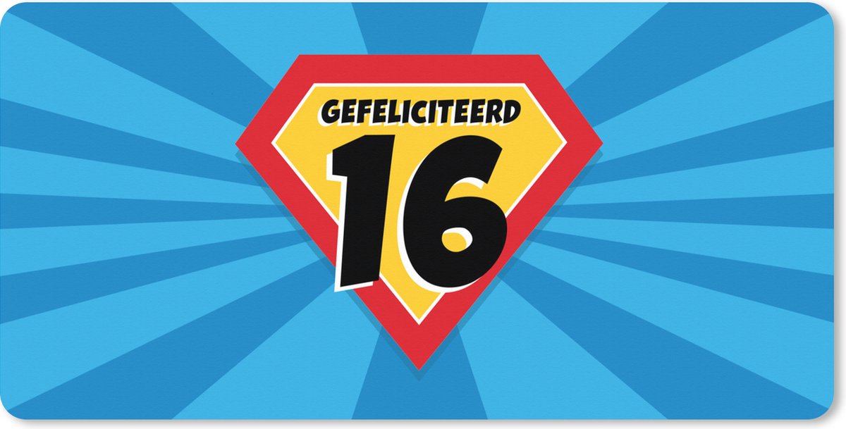 Muismat XXL 90x45 cm - Bureau onderlegger - Bureau mat Verjaardag - 16 jaar - Feest - Bureaumat - Gaming mousepad xl - Bureaulegger groot - Computer deskmat