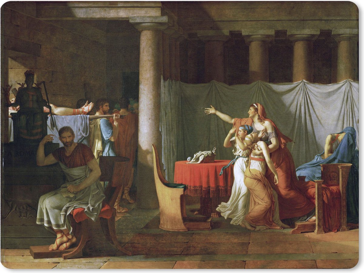 Muismat XXL 80x60 cm - Bureau onderlegger - Bureau mat De lictoren brengen Brutus de lichamen van zijn zonen - Schilderij van Jacques-Louis David - Bureaumat - Gaming mousepad xl - Bureaulegger groot - Computer deskmat
