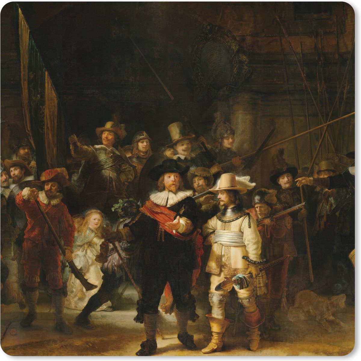 Muismat XXL 40x40 cm - Bureau onderlegger - Bureau mat De Nachtwacht - Schilderij van Rembrandt van Rijn - Bureaumat - Gaming mousepad xl - Bureaulegger groot - Computer deskmat