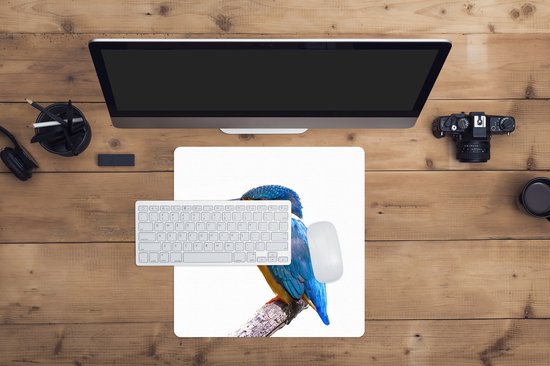 Muismat XXL 40x40 cm - Bureau onderlegger - Bureau mat IJsvogel - Veren - Tak - Blauw - Bureaumat - Gaming mousepad xl - Bureaulegger groot - Computer deskmat