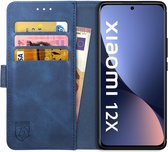 Rosso Element Book Case Wallet Hoesje Geschikt voor Xiaomi 12 / 12X | Portemonnee | 3 Pasjes | Magneetsluiting | Stand Functie | Blauw