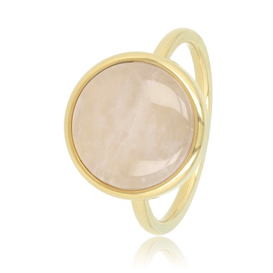 My Bendel - Goudkleurige ring met Rose Quartz edelsteen - Unieke goudkleurige ring met mooie Rose Quartz Edelsteen - Met luxe cadeauverpakking