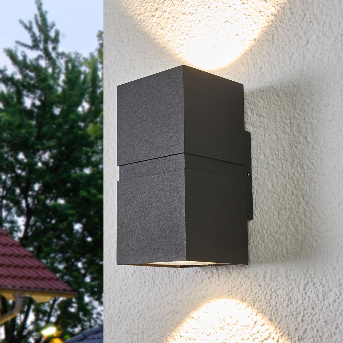Lucande - LED wandlamp buiten - 2 lichts - drukgegoten aluminium, glas - H: 18 cm - donkergrijs, transparant - Inclusief lichtbronnen