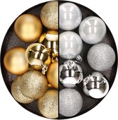 24x stuks kunststof kerstballen mix van goud en zilver 6 cm - Kerstversiering