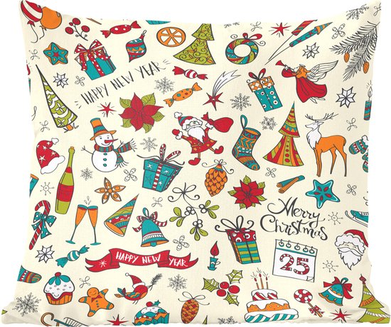 Foto: Sierkussens kussentjes woonkamer 50x50 cm patroon met illustraties in een kerst thema