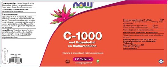 Voorafgaan Afstoting bodem Now Foods - Vitamine C-1000 met Rozenbottel & Bioflavonoïden - Geschikt  voor... | bol.com