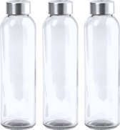 6x Stuks glazen waterfles/drinkfles transparant met Rvs dop 550 ml - Sportfles - Bidon
