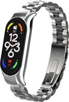 Stalen Smartwatch bandje - Geschikt voor Xiaomi Mi Band 7 stalen bandje - zilver/zwart - Strap-it Horlogeband / Polsband / Armband