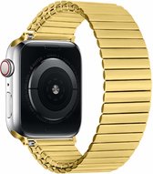 Strap-it Stalen rekband - Geschikt voor Apple Watch bandje - Series 1/2/3/4/5/6/7/8/9/SE/Ultra (2) - Goud - Elastisch bandje van metaal/staal - RVS iWatch bandje maat: 42 mm 44 mm 45 mm 49 mm M/L