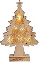Décoration sapin de Noël en bois de 32 cm avec éclairage LED Merry Christmas wish - Deco boule de Noël