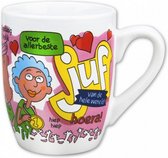 mok cartoon-stijl juf keramiek 325ml roze/wit