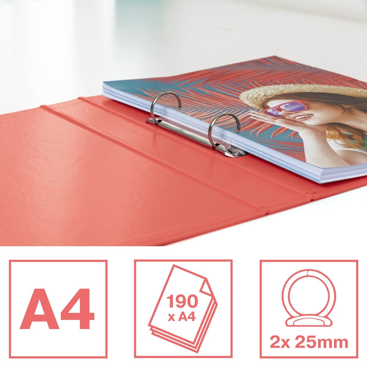 Esselte Colour'Breeze ringmap, 2 ringen, PP, ft A4, met harde kaft, koraal 10 stuks