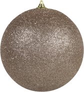 1x Champagne grote decoratie glitter kerstballen 25 cm - hangdecoratie / boomversiering glitter kerstballen